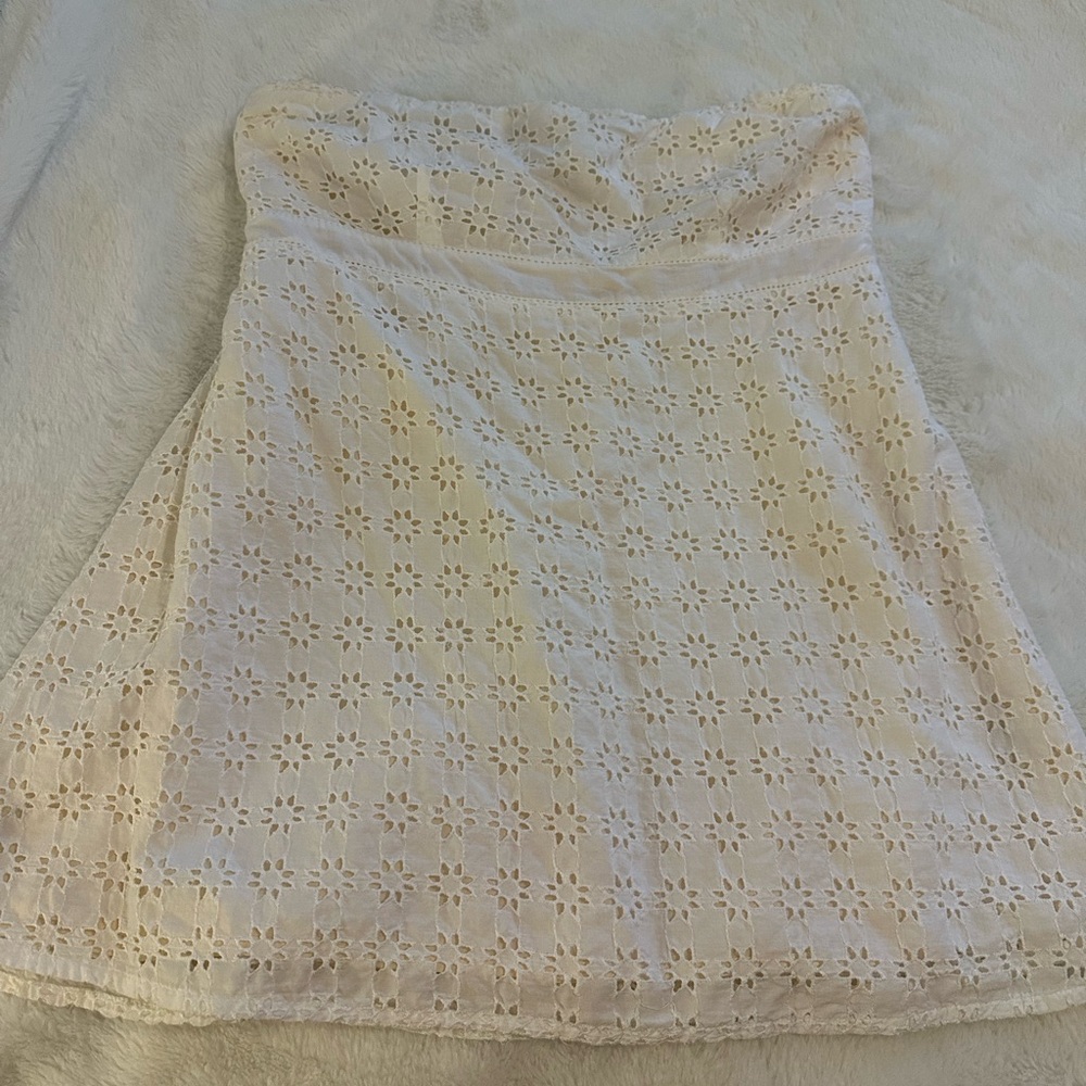 White eyelet strapless top